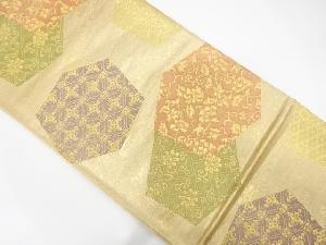 久保坂製　変わり亀甲に花唐草模様織出し袋帯